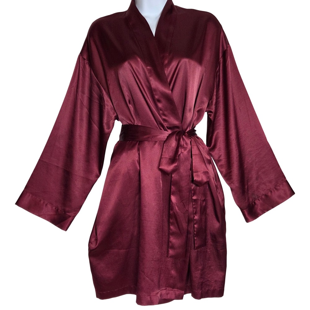 Vintage Victoria's Secret Kimono Robe One Size Burgundy Satin Glam Loungewear